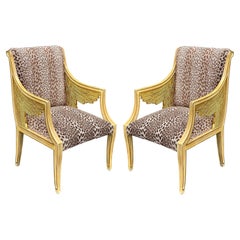 Pair of Egyptian Style Winged Neoclassical Giltwood Arm Chair W Cheetah Velvet