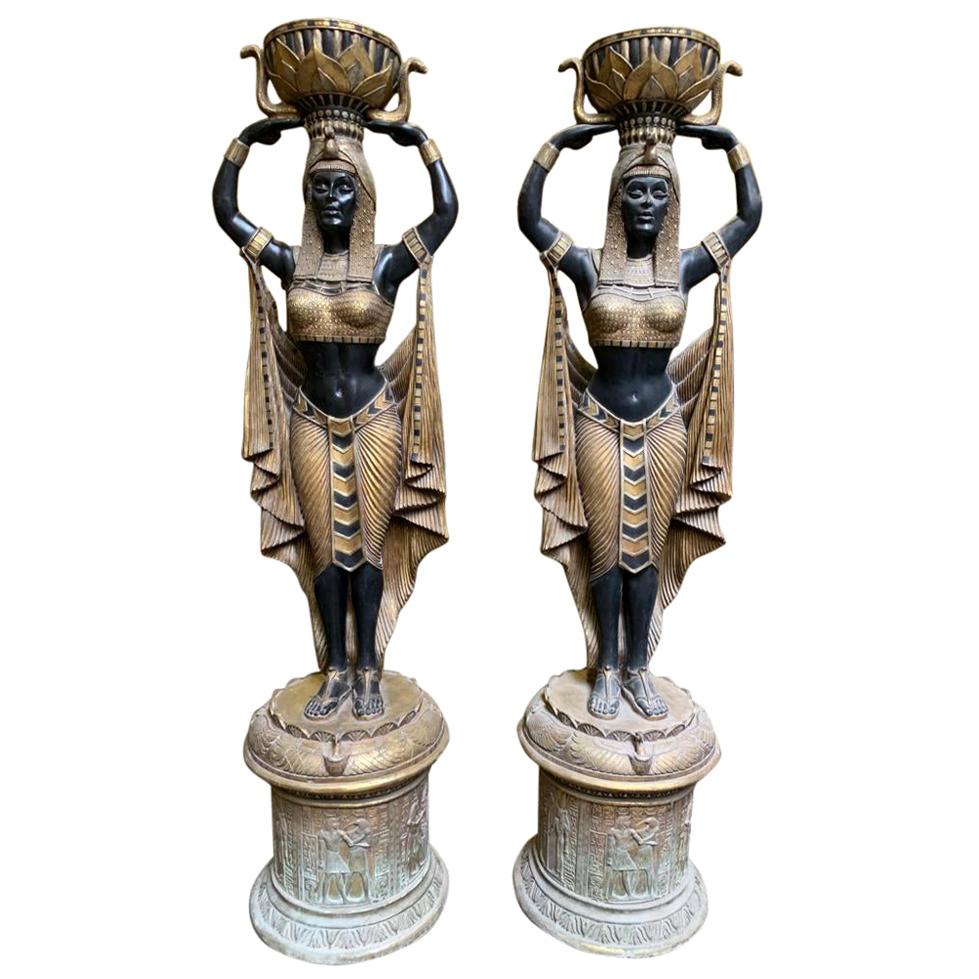 Pair of Egyptian Woman on Plinths, Life-Size For Sale