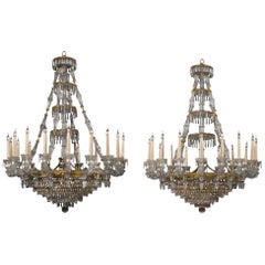 Pair of Eighteen-Light Engraved Glass Chandeliers by Baccarat, circa 1860