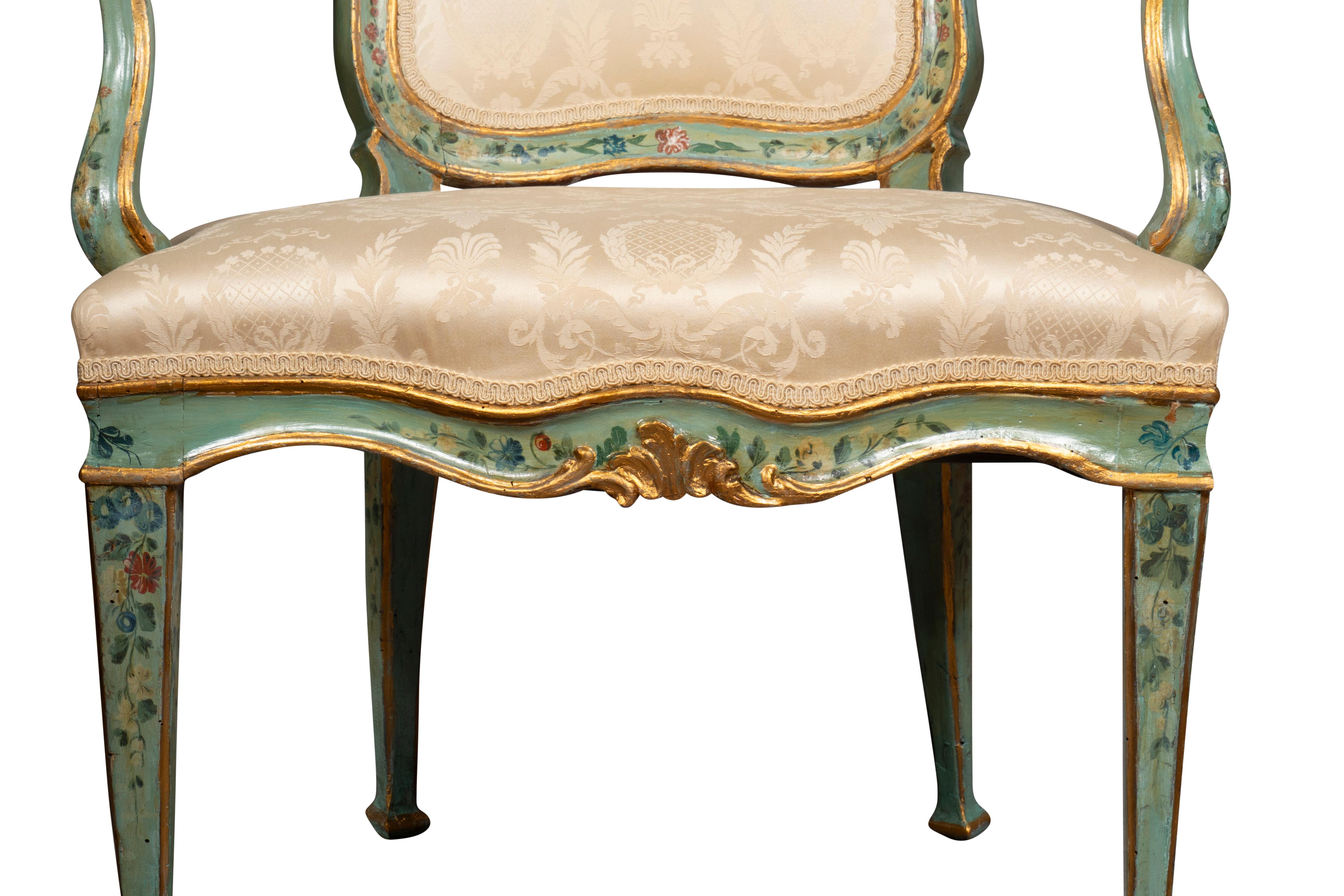 Pair Of Eighteenth Century Venetian Painted Armchairs For Sale 4