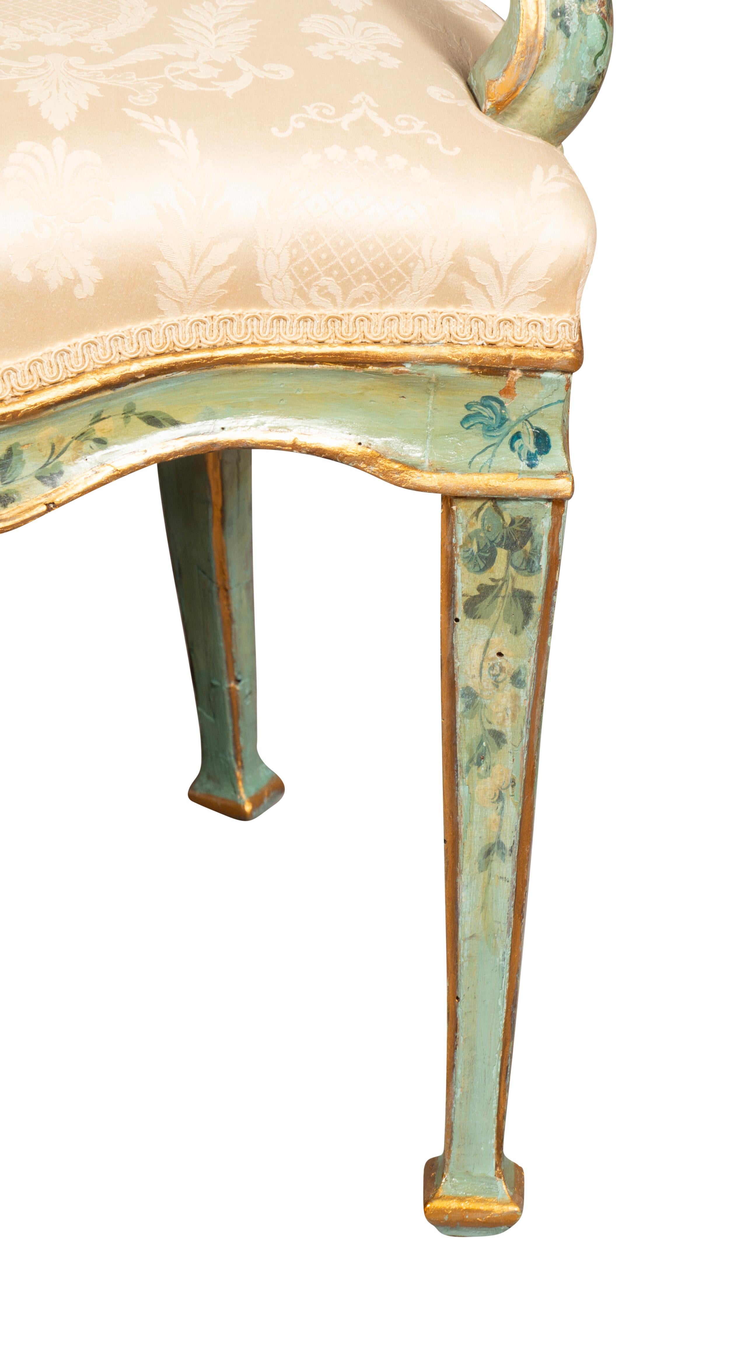 Pair Of Eighteenth Century Venetian Painted Armchairs For Sale 6