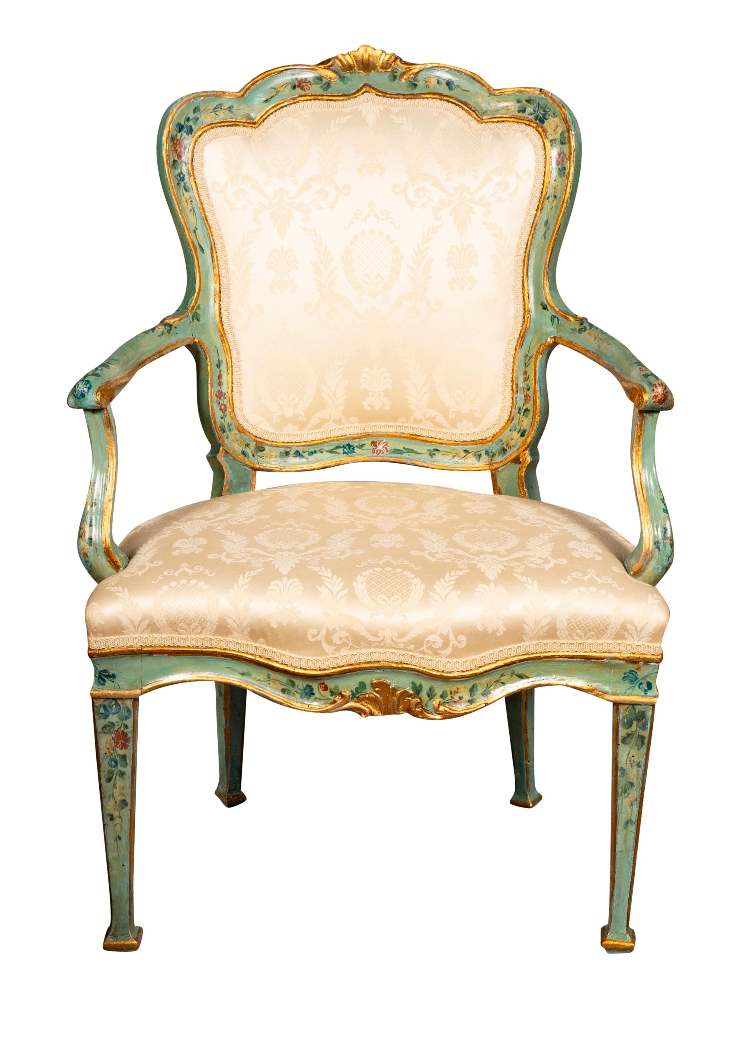 Neoclassical Pair Of Eighteenth Century Venetian Painted Armchairs For Sale