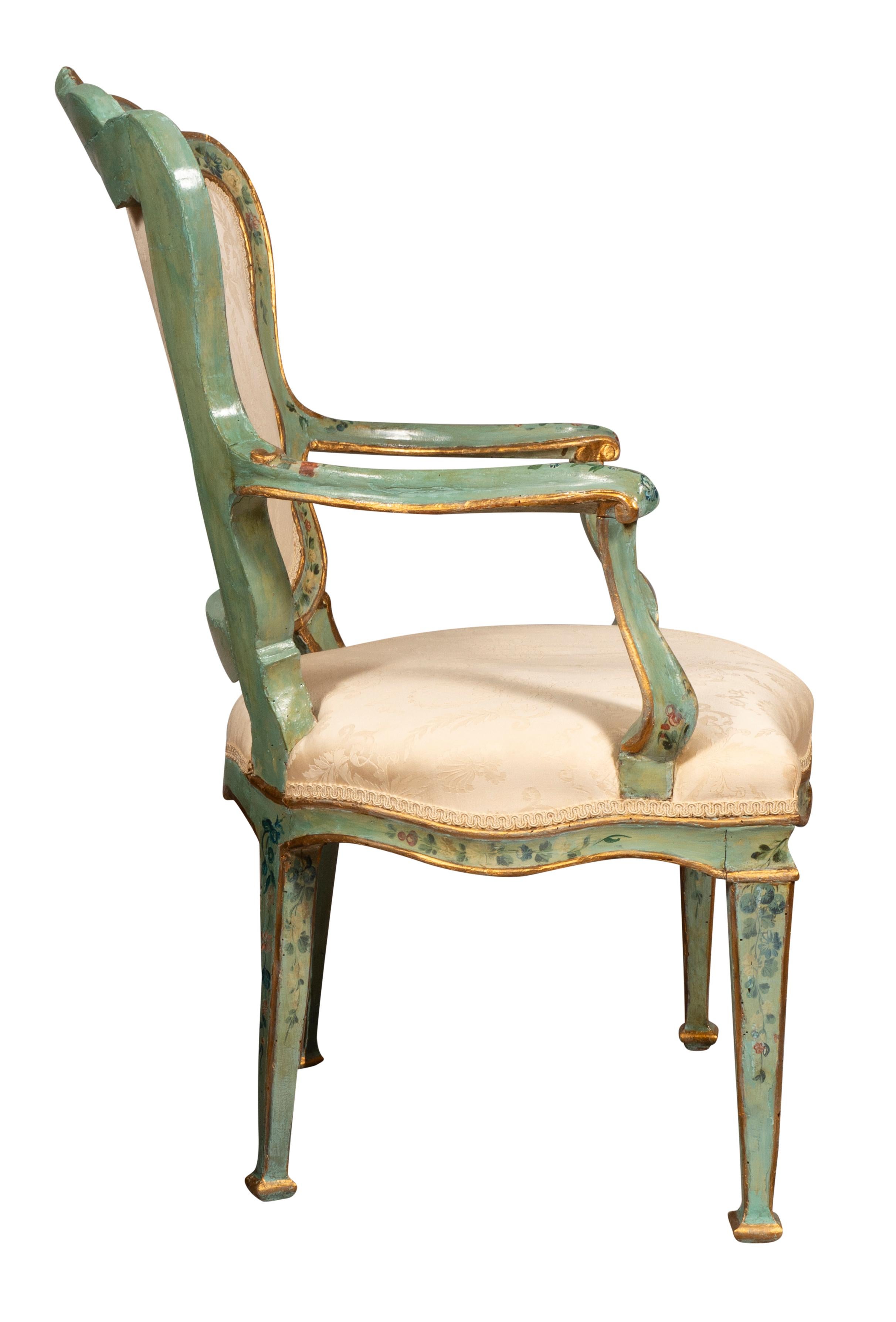 Pair Of Eighteenth Century Venetian Painted Armchairs In Good Condition For Sale In Essex, MA