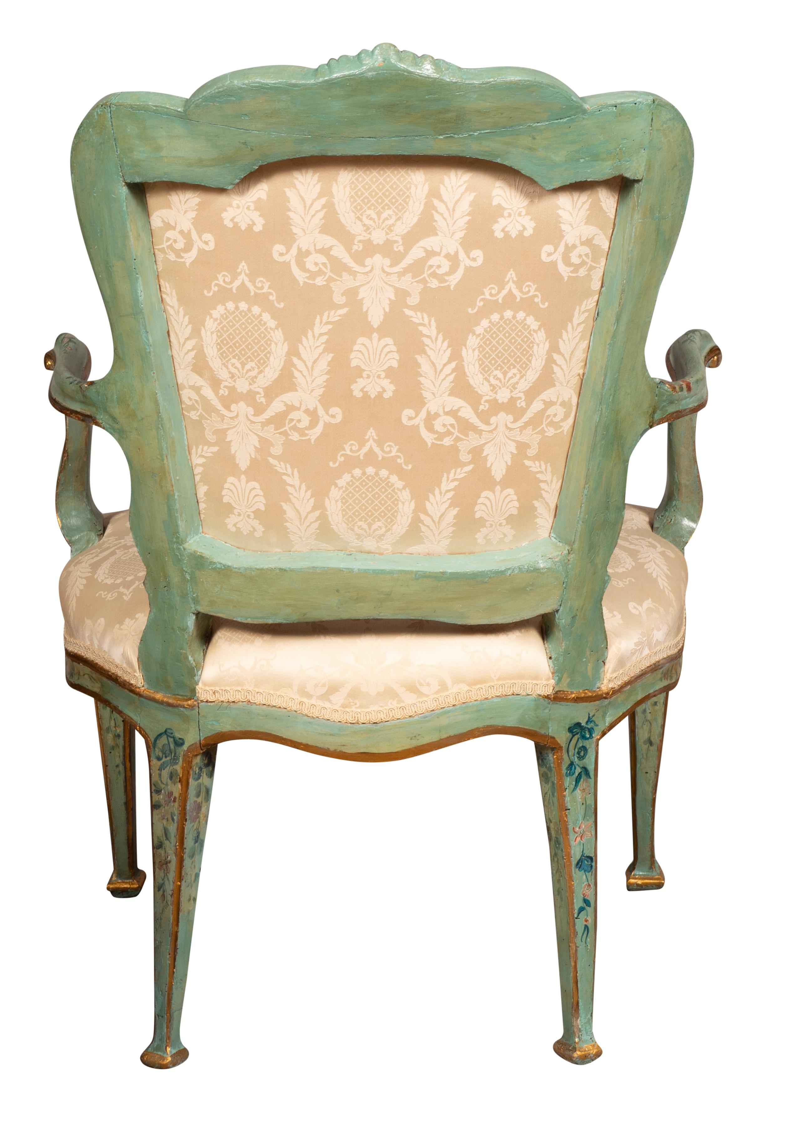 Mid-18th Century Pair Of Eighteenth Century Venetian Painted Armchairs For Sale