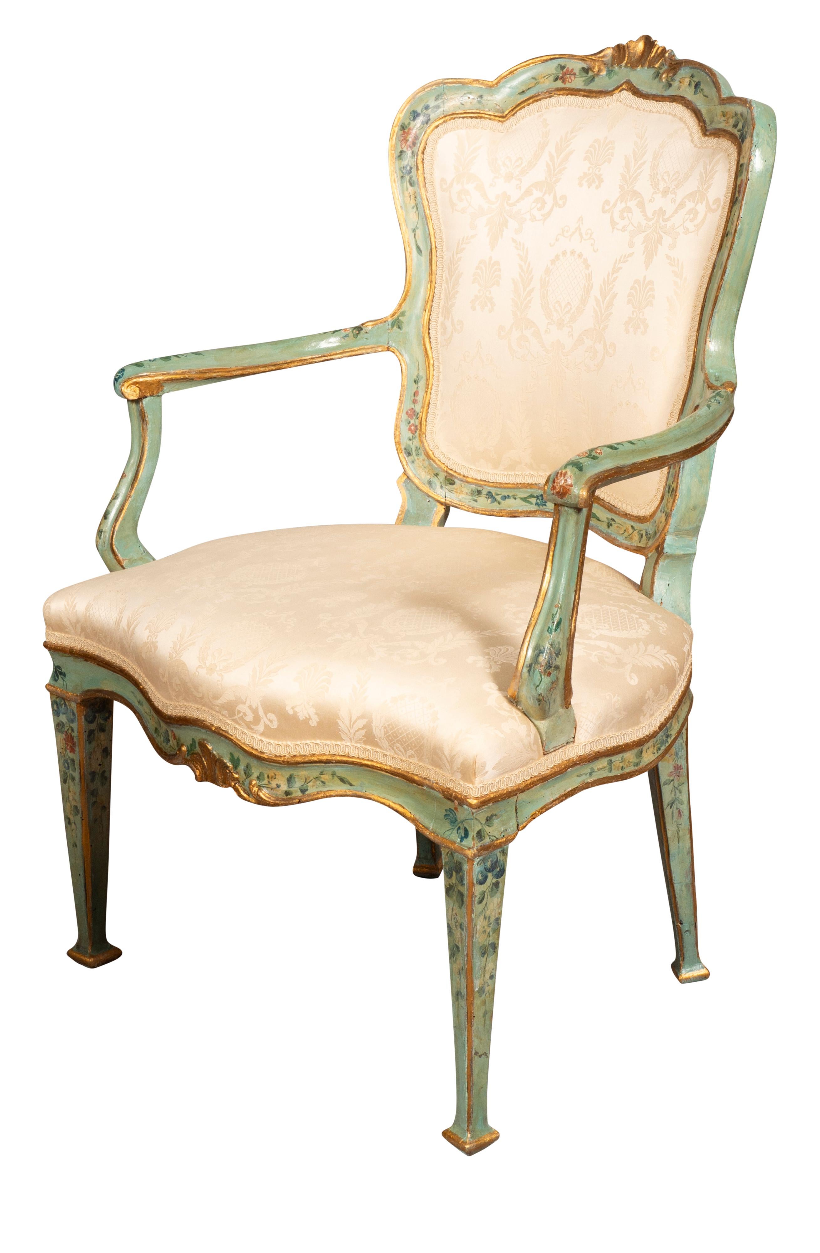 Wood Pair Of Eighteenth Century Venetian Painted Armchairs For Sale