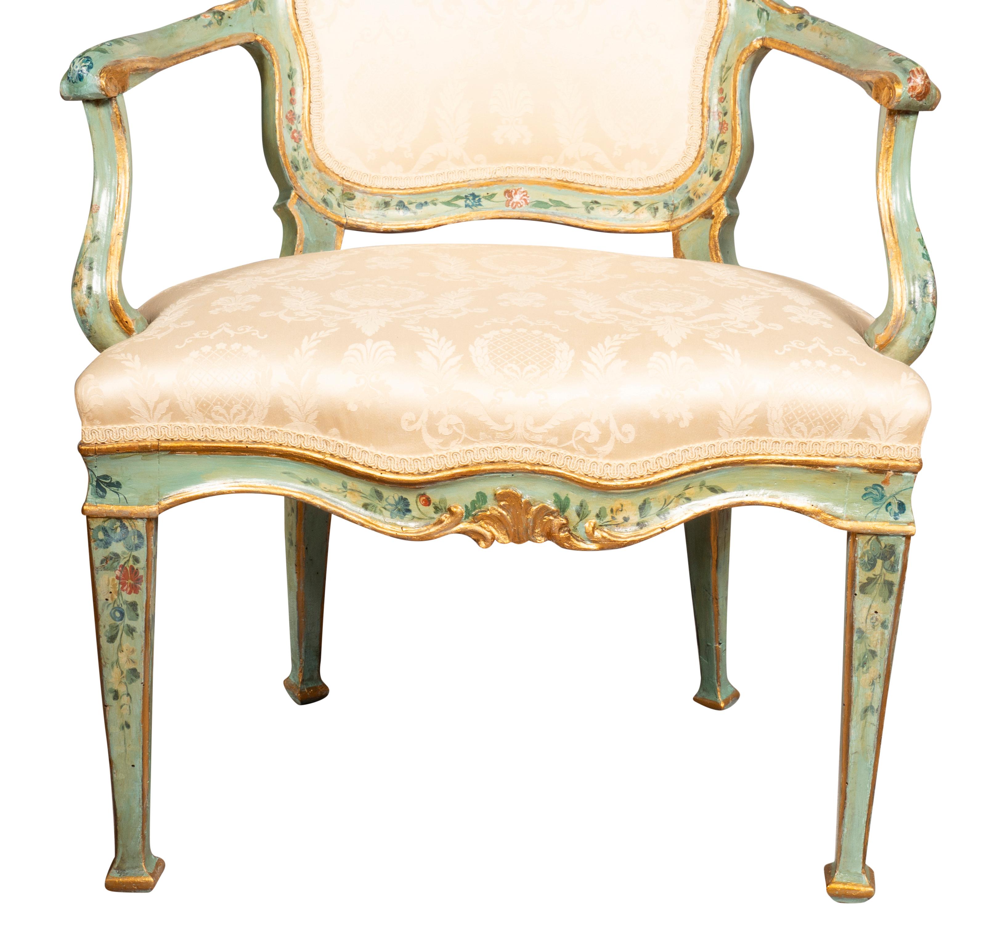 Pair Of Eighteenth Century Venetian Painted Armchairs For Sale 1