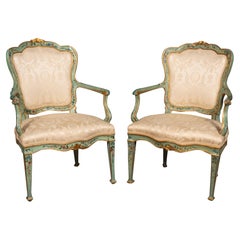 Paire de fauteuils peints vénitiens du XVIIIe siècle