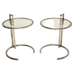 Pair of Eileen Gray E1027 Chrome & Glass Side Tables