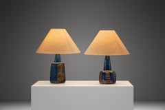 Pair of Einar Johansen Blue Stoneware Table Lamps for Søholm, Denmark ca 1960s