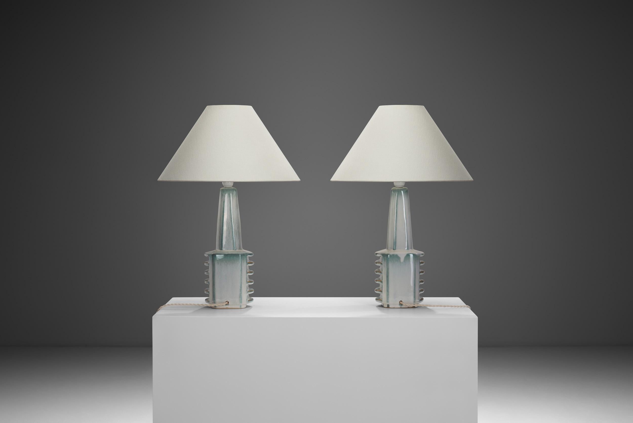 Pair of Einar Johansen Stoneware Table Lamps for Søholm Stentøj, Denmark 1960s 1