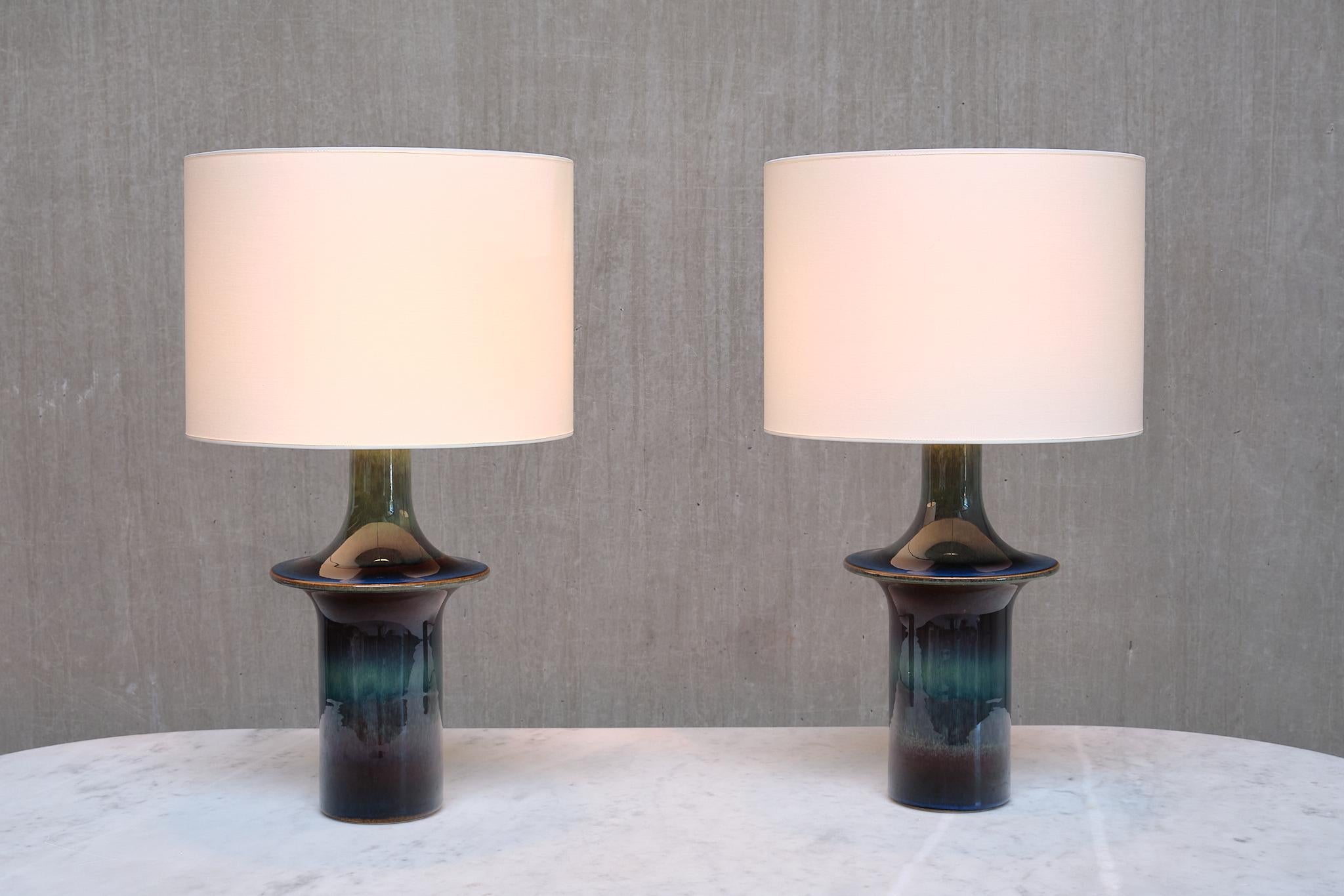 Scandinavian Modern Pair of Einar Johansen Table Lamps in Glazed Stoneware, Søholm, Denmark, 1960s