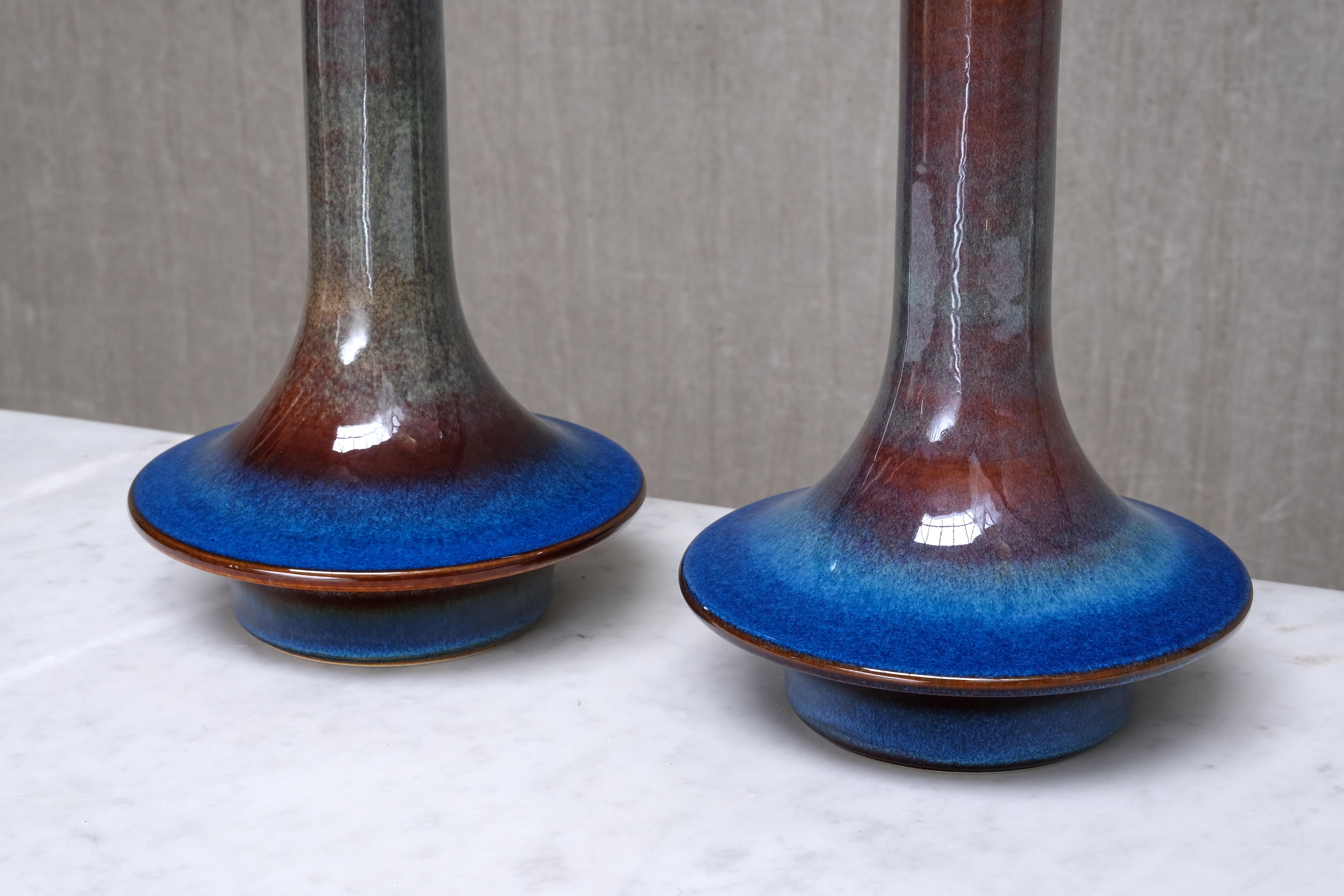 Pair of Einar Johansen Table Lamps in Glazed Stoneware, Søholm, Denmark, 1960s (Skandinavische Moderne) im Angebot