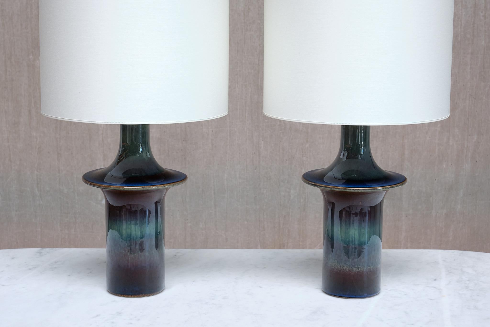 Danish Pair of Einar Johansen Table Lamps in Glazed Stoneware, Søholm, Denmark, 1960s