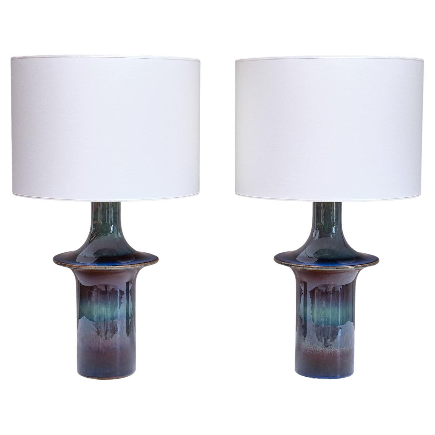 Pair of Einar Johansen Table Lamps in Glazed Stoneware, Søholm, Denmark, 1960s