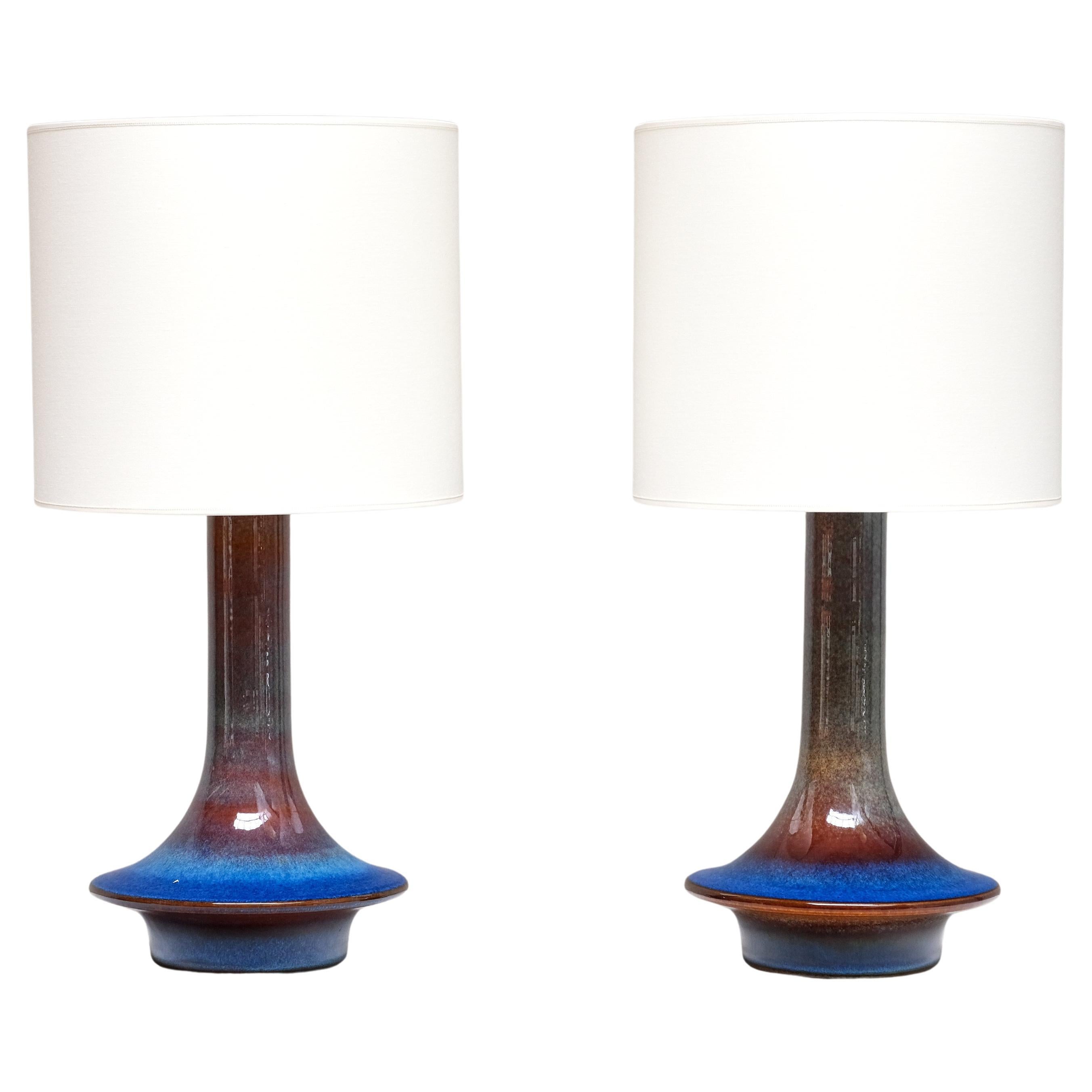 Pair of Einar Johansen Table Lamps in Glazed Stoneware, Søholm, Denmark, 1960s im Angebot
