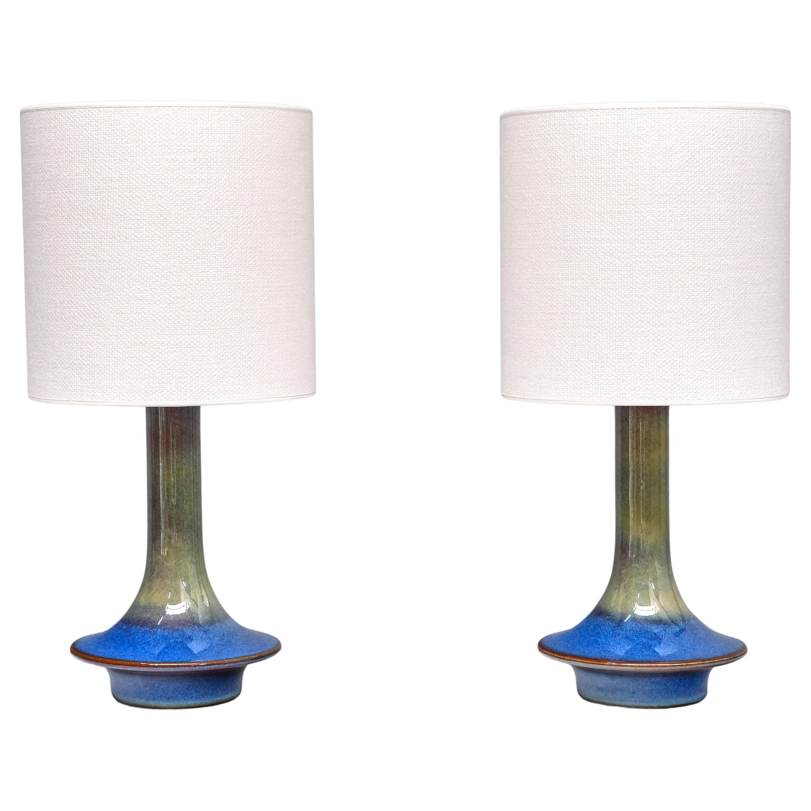 Pair of Einar Johansen Table Lamps in Glazed Stoneware, Søholm, Denmark, 1960s