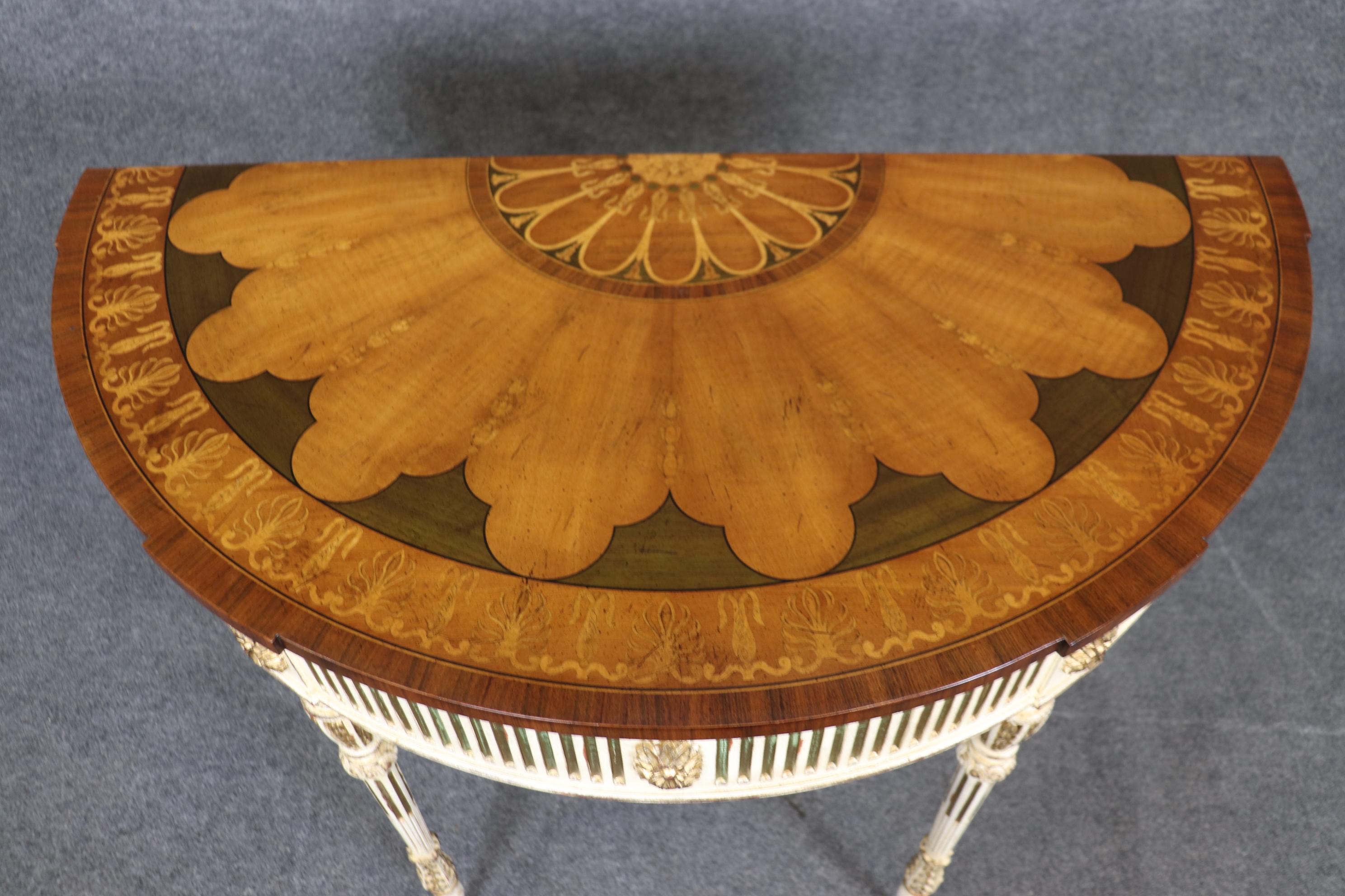 American Pair of E.J. Victor Paint Decorated Inlaid Adams Paint Decorated Console Tables