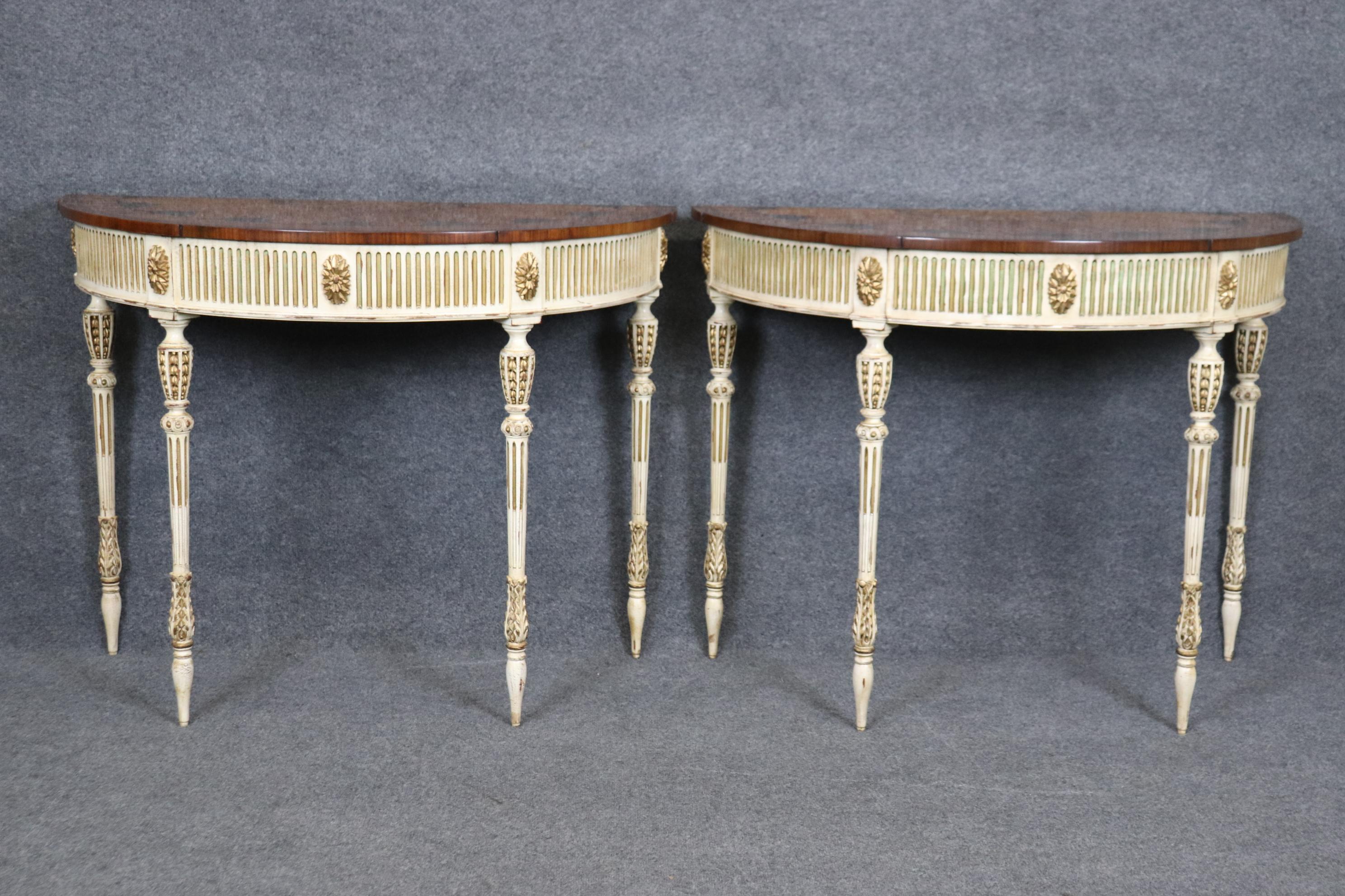 Contemporary Pair of E.J. Victor Paint Decorated Inlaid Adams Paint Decorated Console Tables For Sale