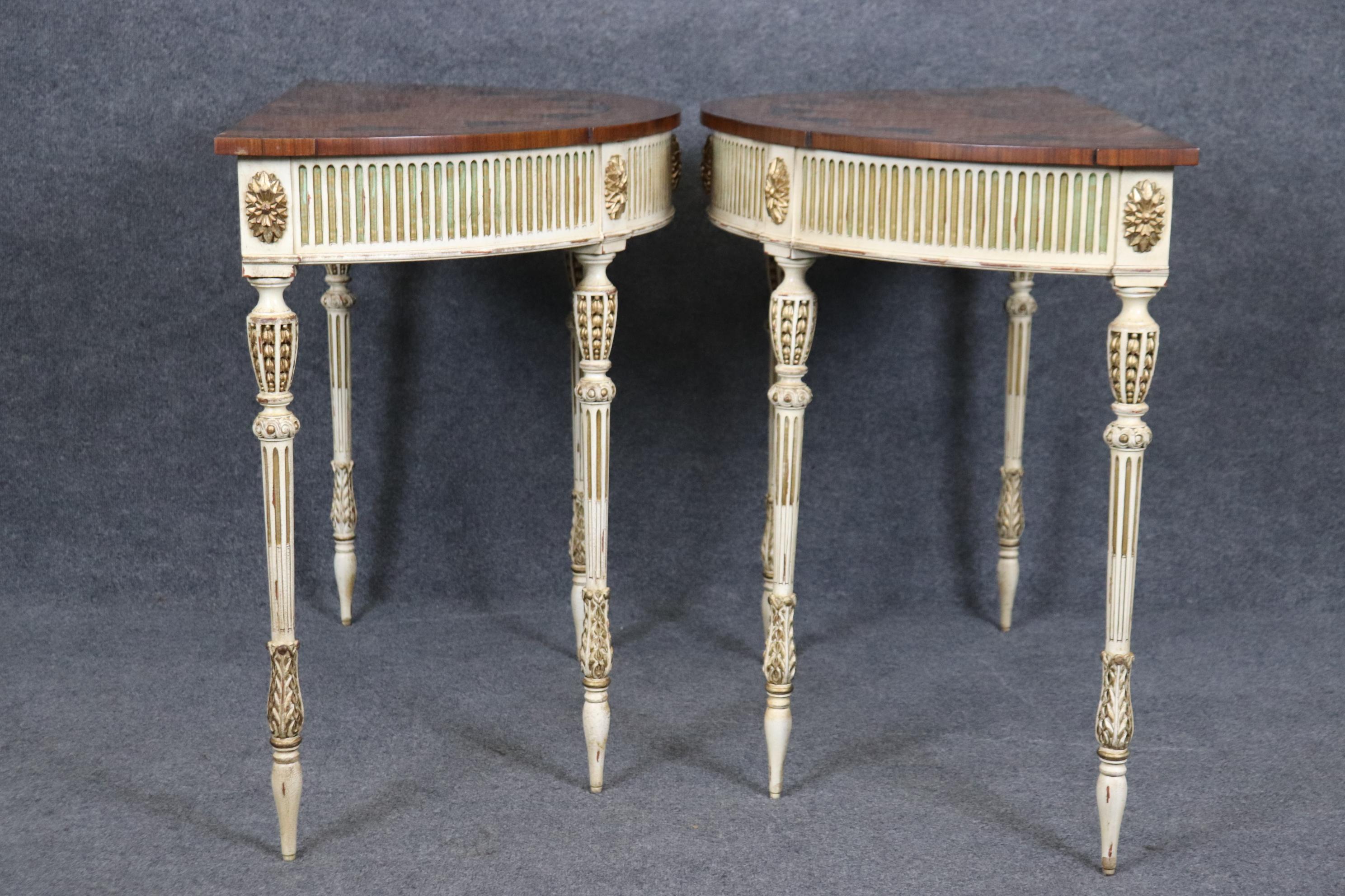 Pair of E.J. Victor Paint Decorated Inlaid Adams Paint Decorated Console Tables 1