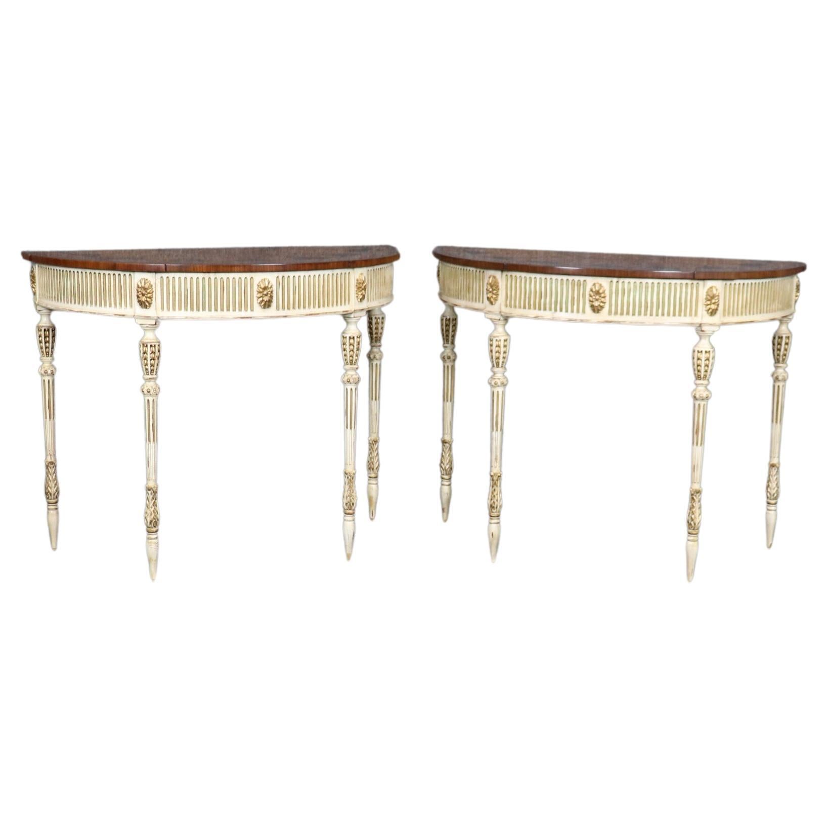 Pair of E.J. Victor Paint Decorated Inlaid Adams Paint Decorated Console Tables For Sale