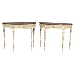 Pair of E.J. Victor Paint Decorated Inlaid Adams Paint Decorated Console Tables