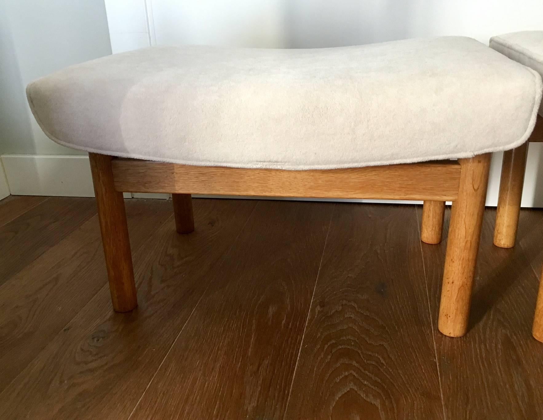 Upholstery Pair of Scandinavian Modern Oak Stools Produced by Willy Beck For Sale