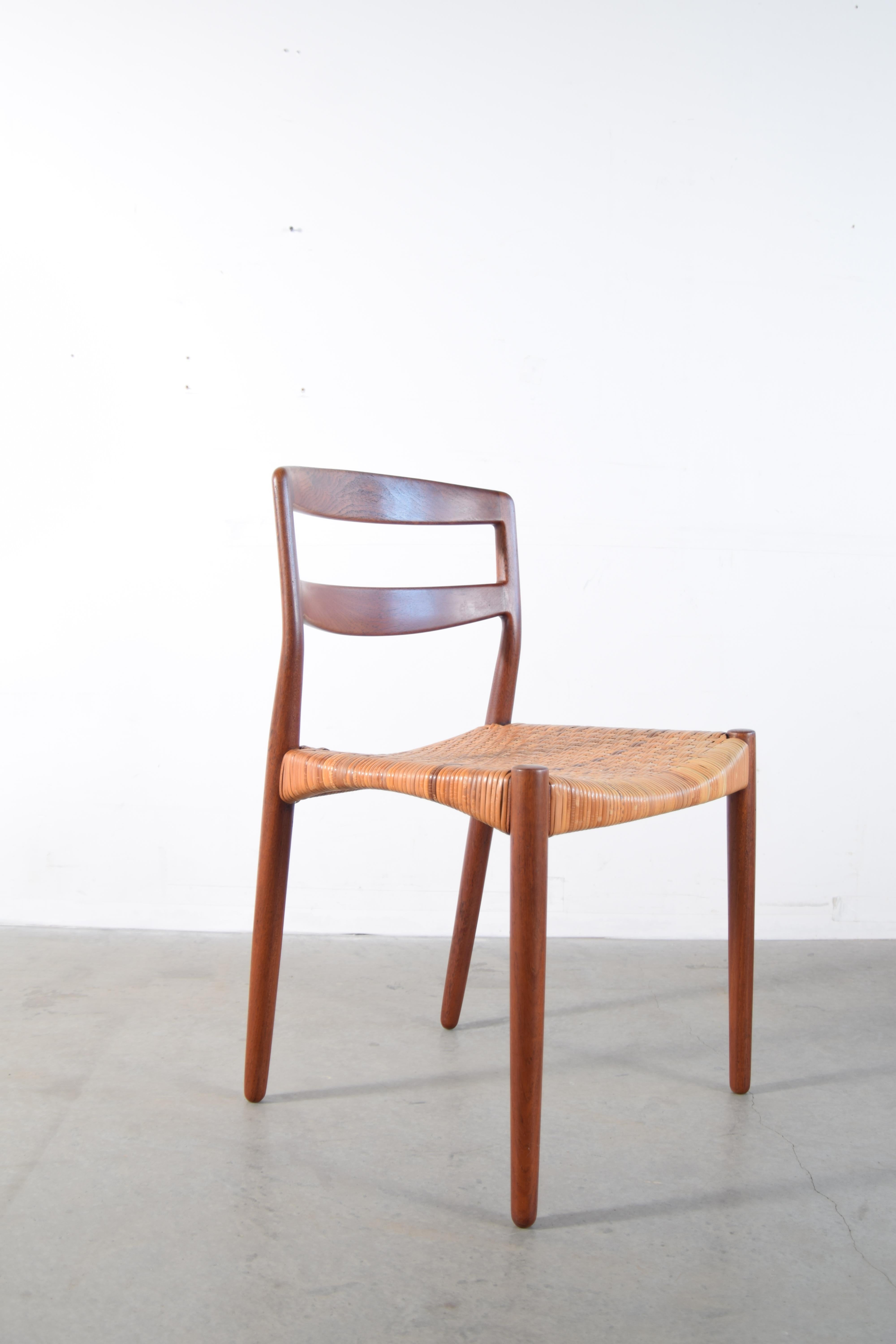 Pair of Ejner Larsen and Aksel Bender Madsen Teak and Cane Chairs For Sale 4