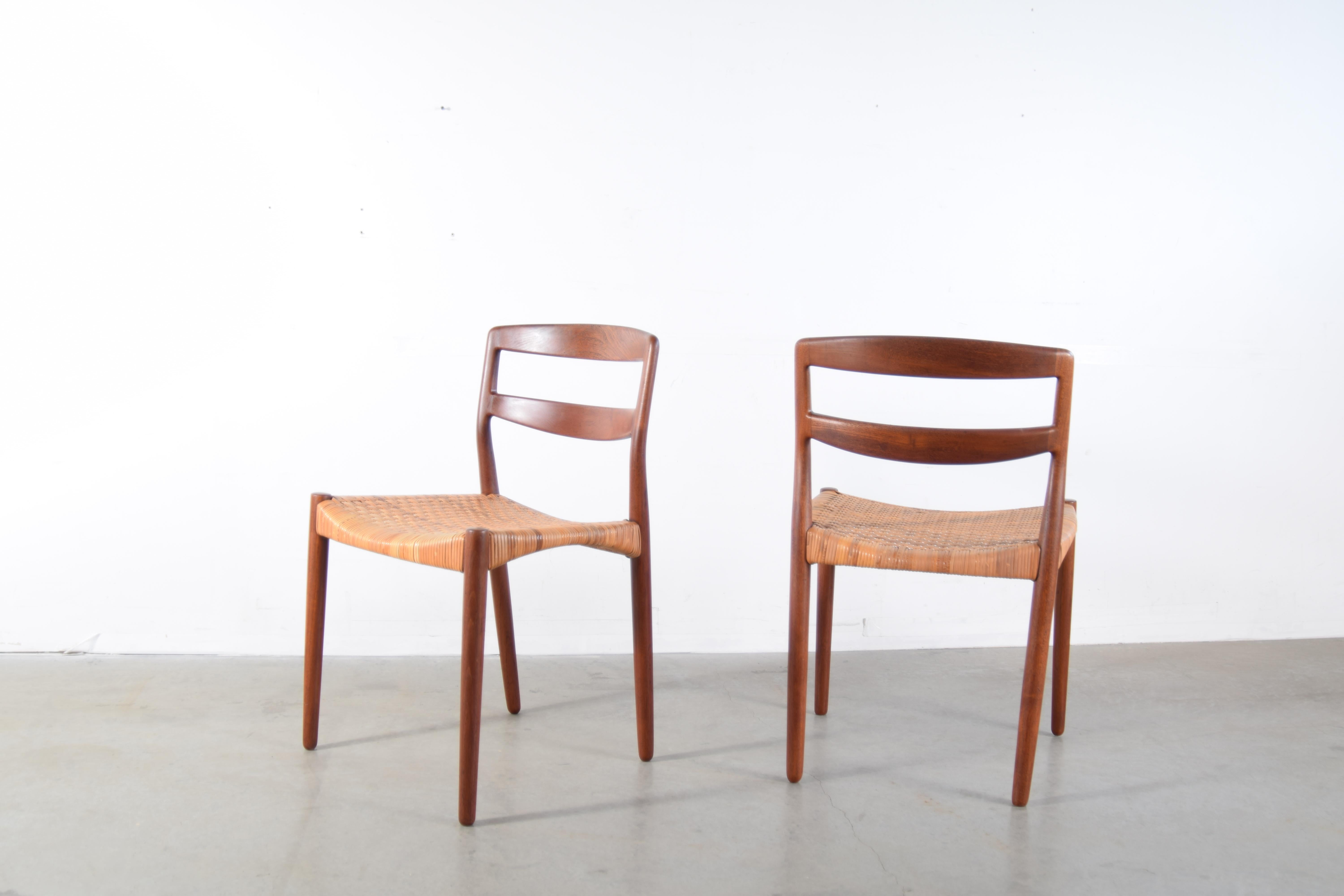 Danish Pair of Ejner Larsen and Aksel Bender Madsen Teak and Cane Chairs For Sale