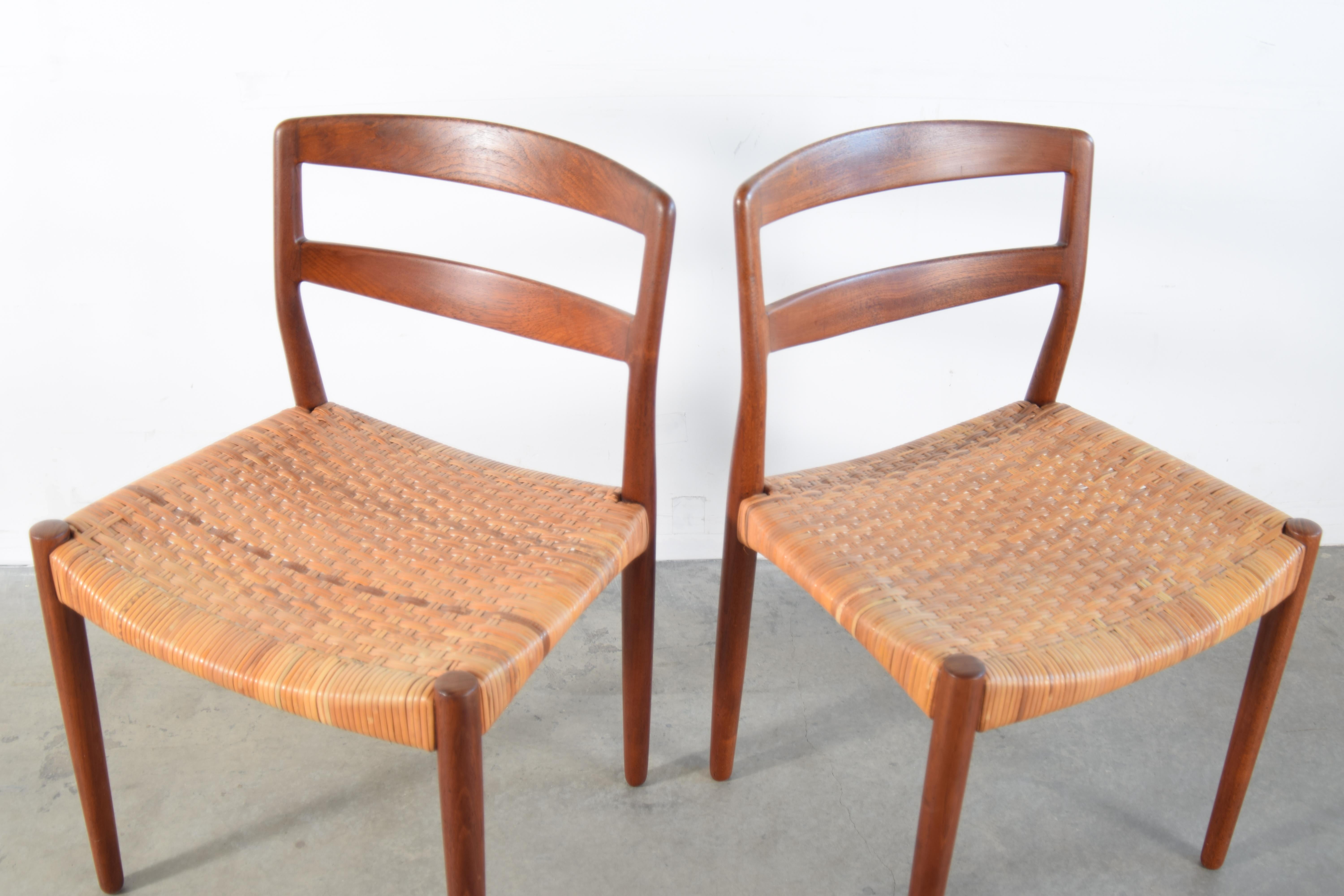 Pair of Ejner Larsen and Aksel Bender Madsen Teak and Cane Chairs For Sale 1