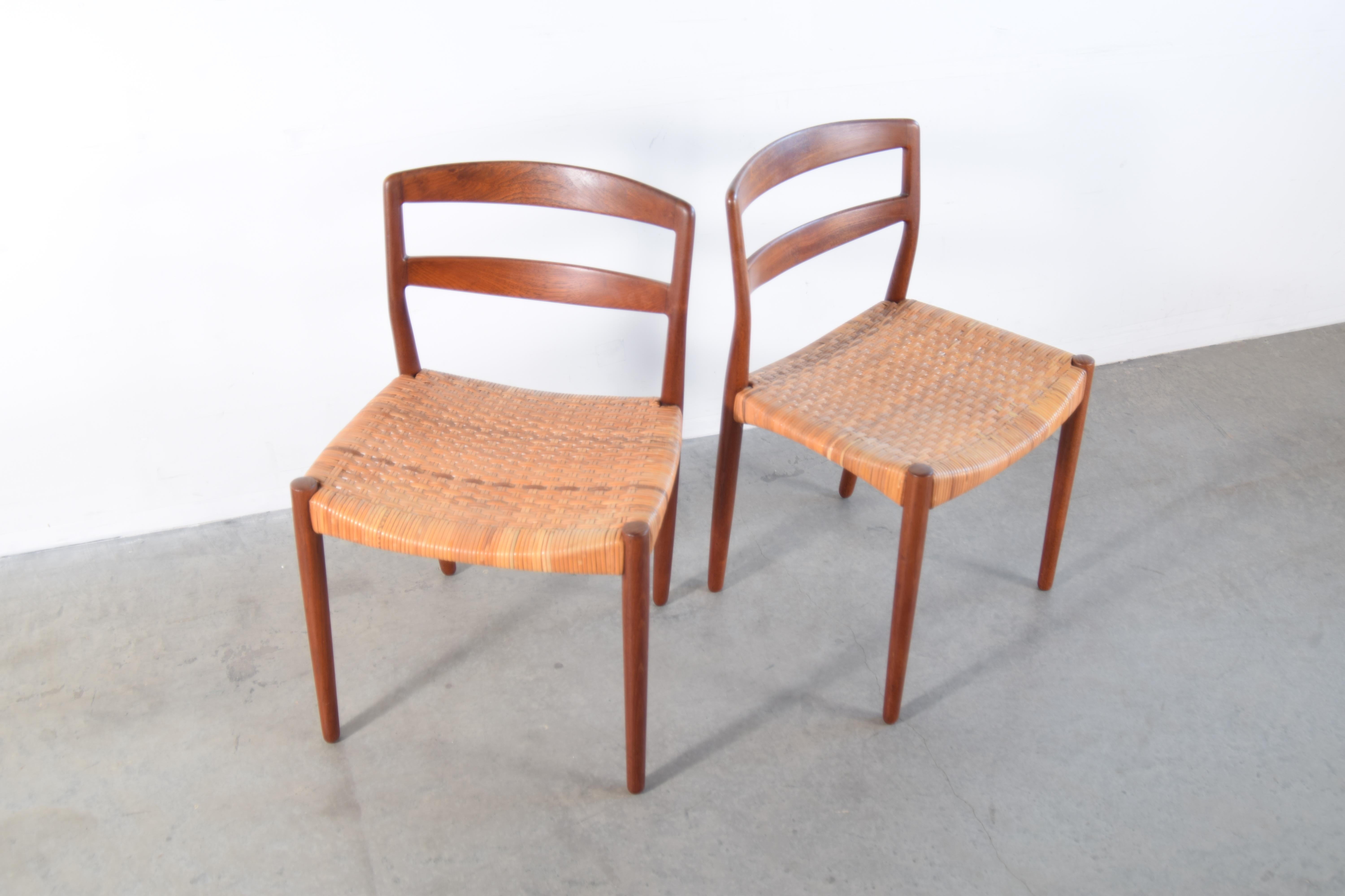 Pair of Ejner Larsen and Aksel Bender Madsen Teak and Cane Chairs For Sale 2