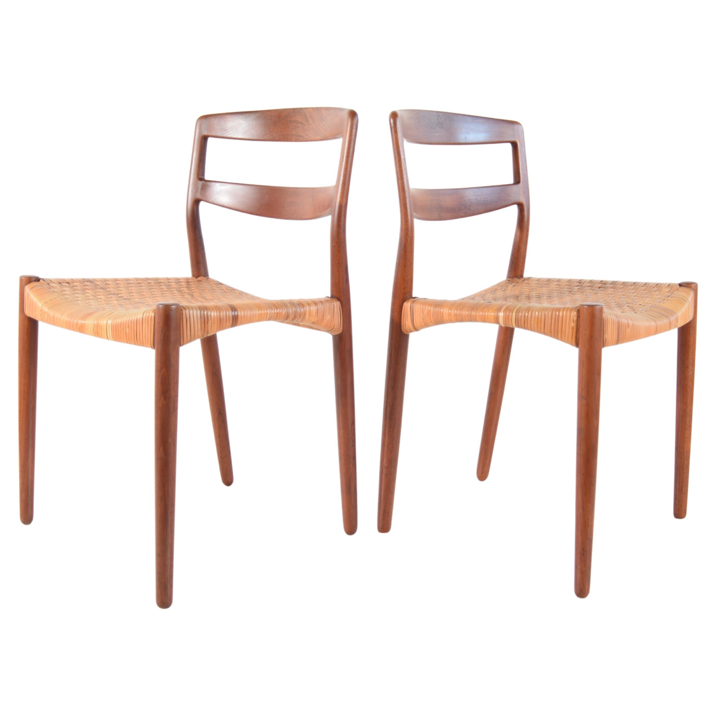 Pair of Ejner Larsen and Aksel Bender Madsen Teak and Cane Chairs