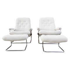 Pair of Ekornes 1970s Recliners with Ottomans