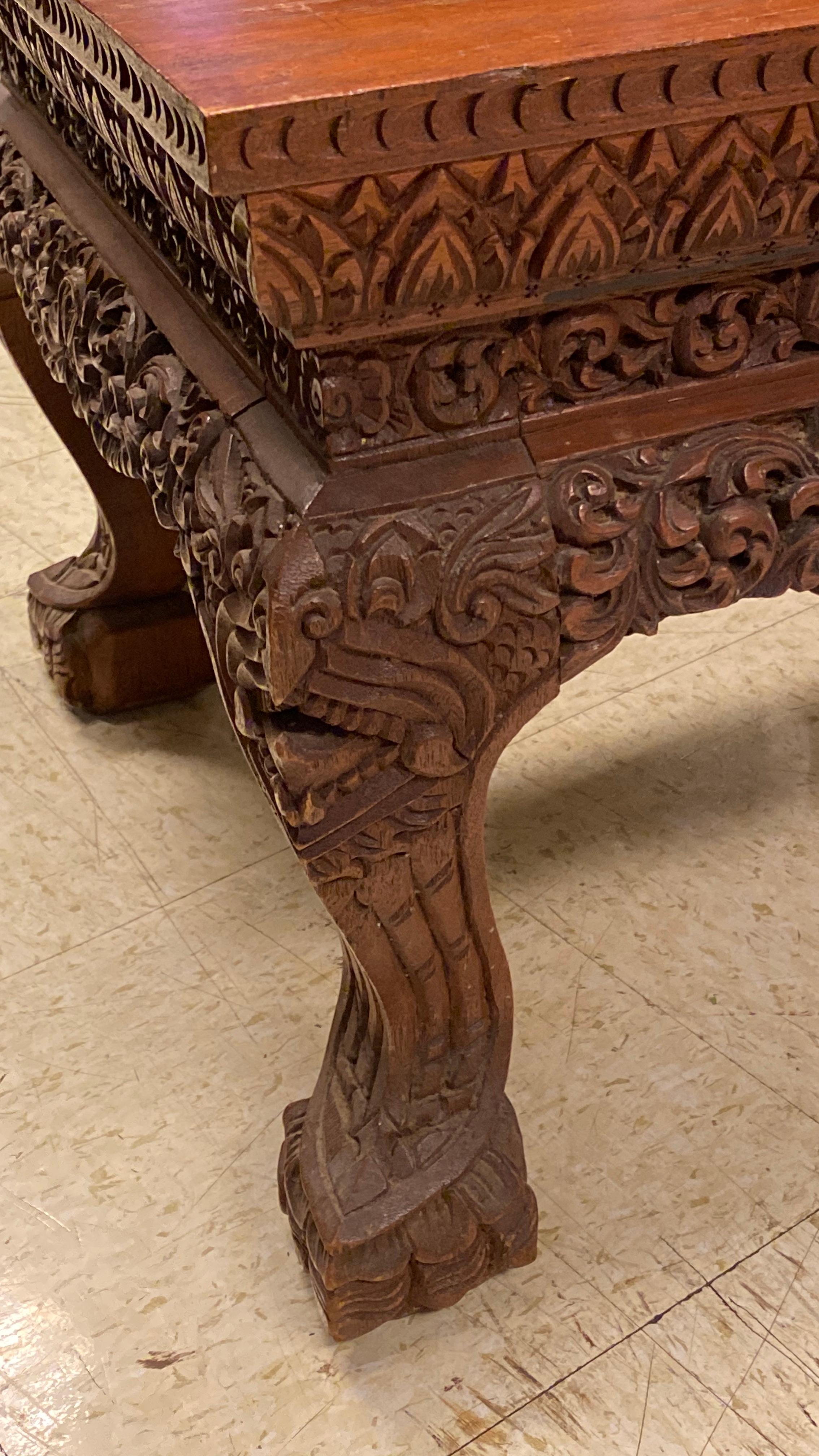 Chinese Pair of Elaborate Asian Carved Wooden low  Stands For Sale