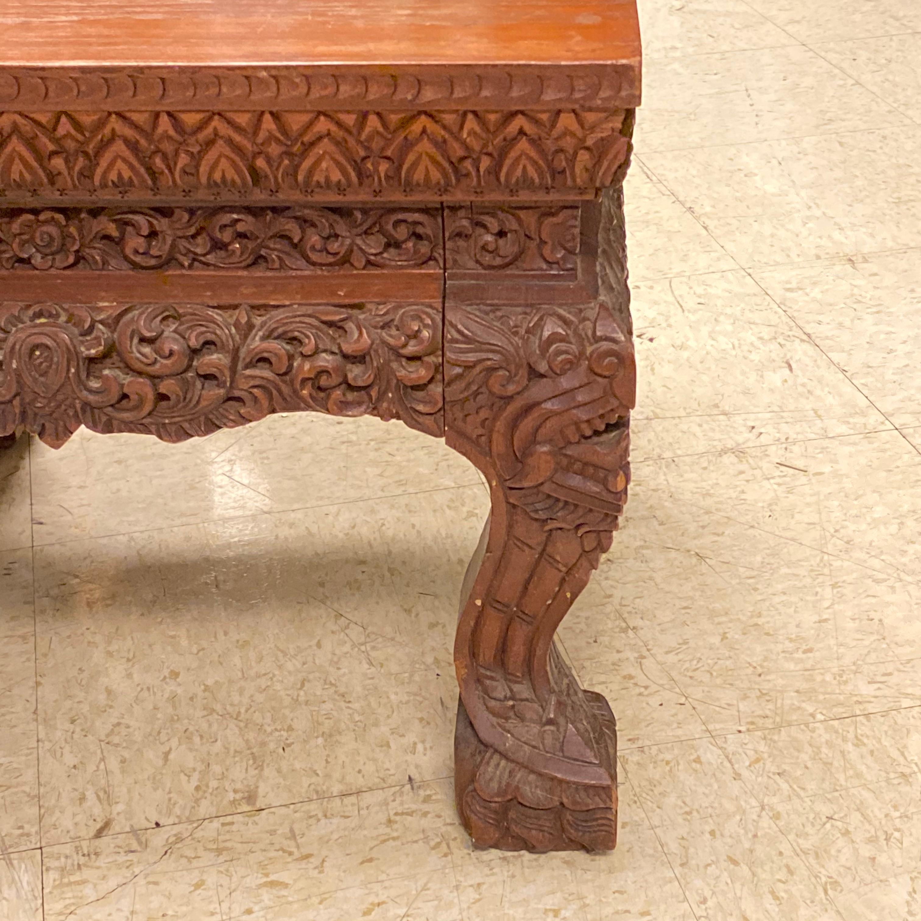 Hand-Carved Pair of Elaborate Asian Carved Wooden low  Stands For Sale