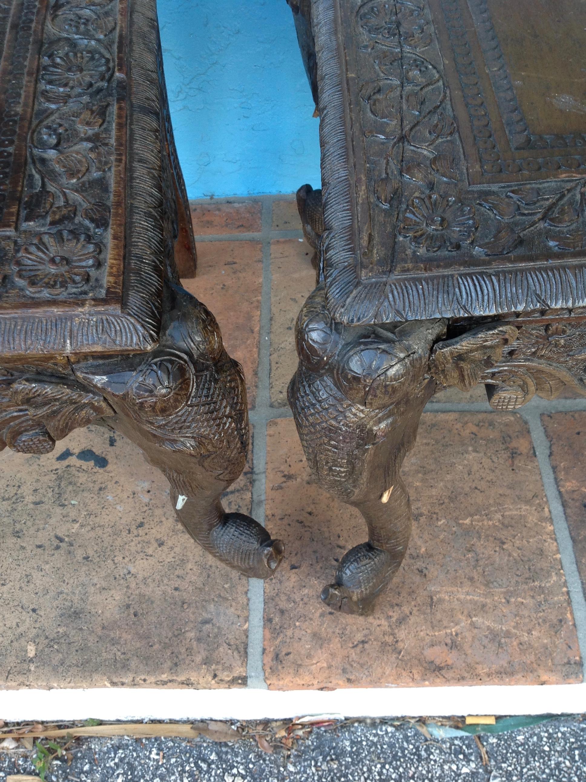 Pair of Elaborately Carved Anglo-Indian Side Chairs 8