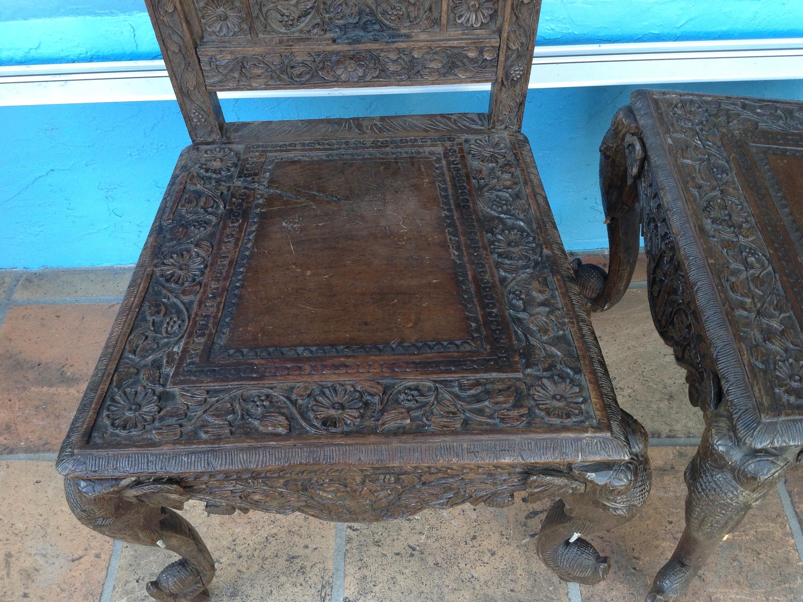 Pair of Elaborately Carved Anglo-Indian Side Chairs 11