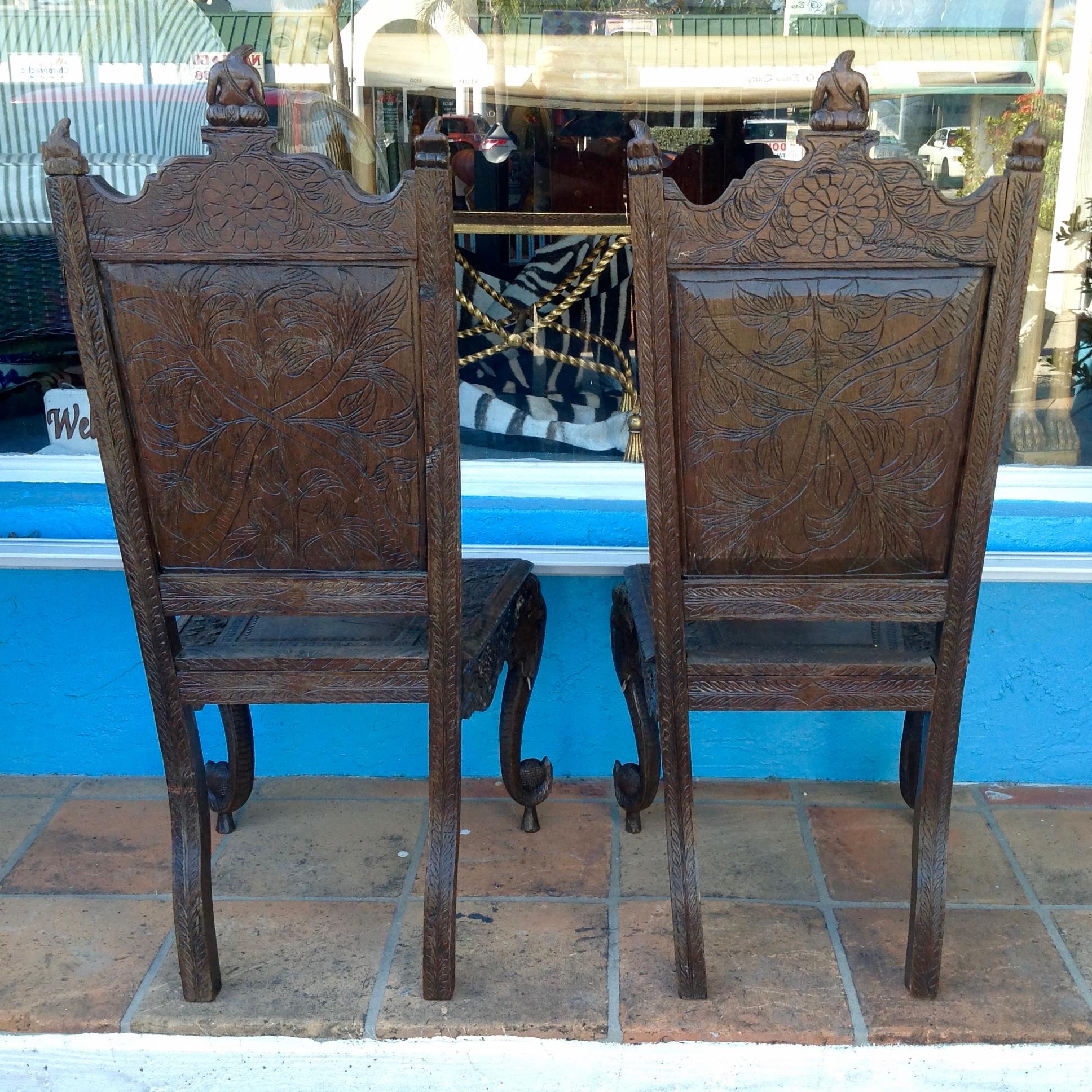 Hand-Carved Pair of Elaborately Carved Anglo-Indian Side Chairs