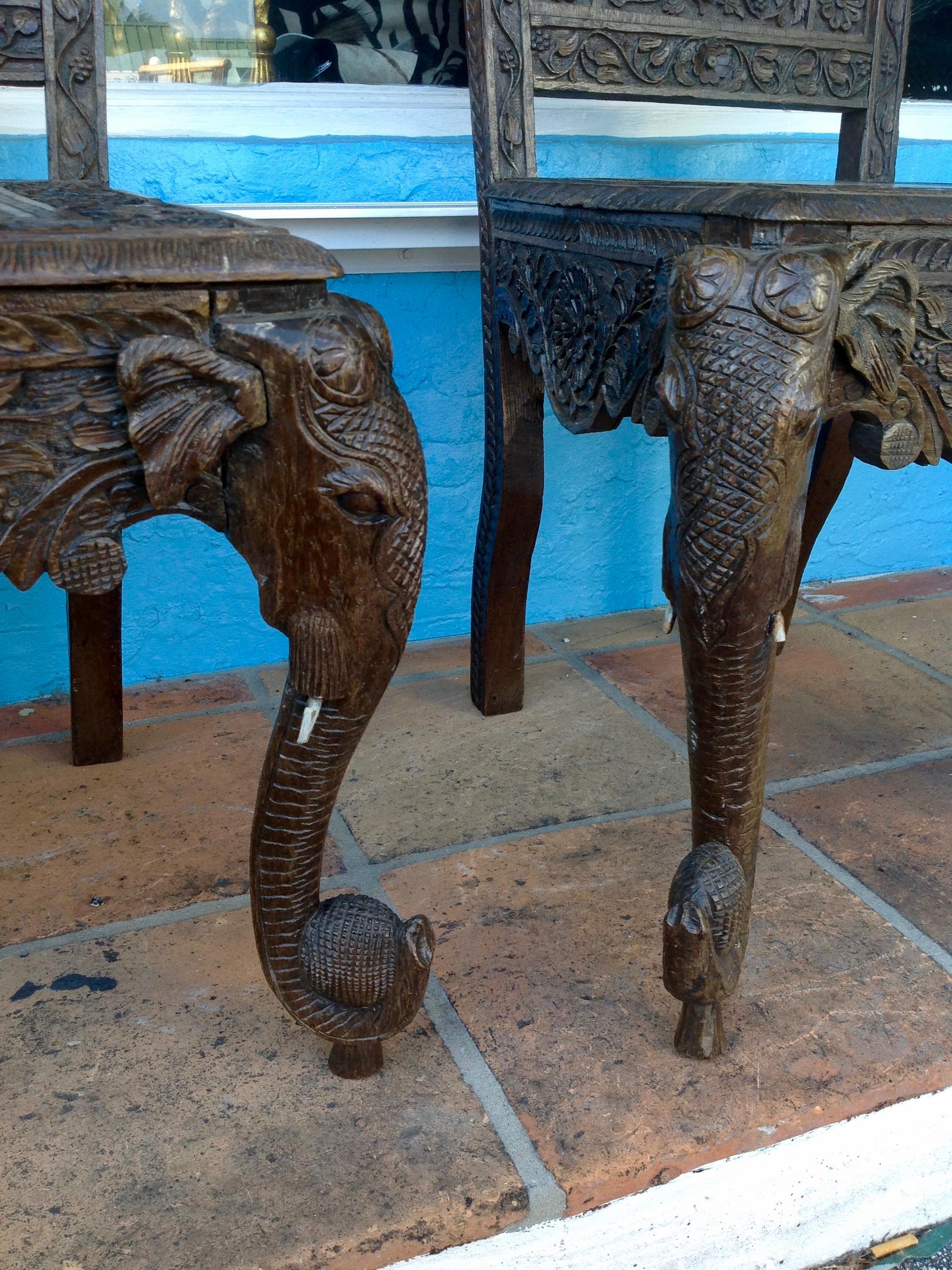 Pair of Elaborately Carved Anglo-Indian Side Chairs 1