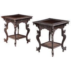 Antique Pair of Elaborately Carved Eastern Hardwood Tables