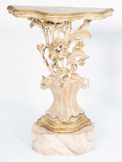 Pair of Elaborately Carved Foliate Consoles with Faux Marble Tops