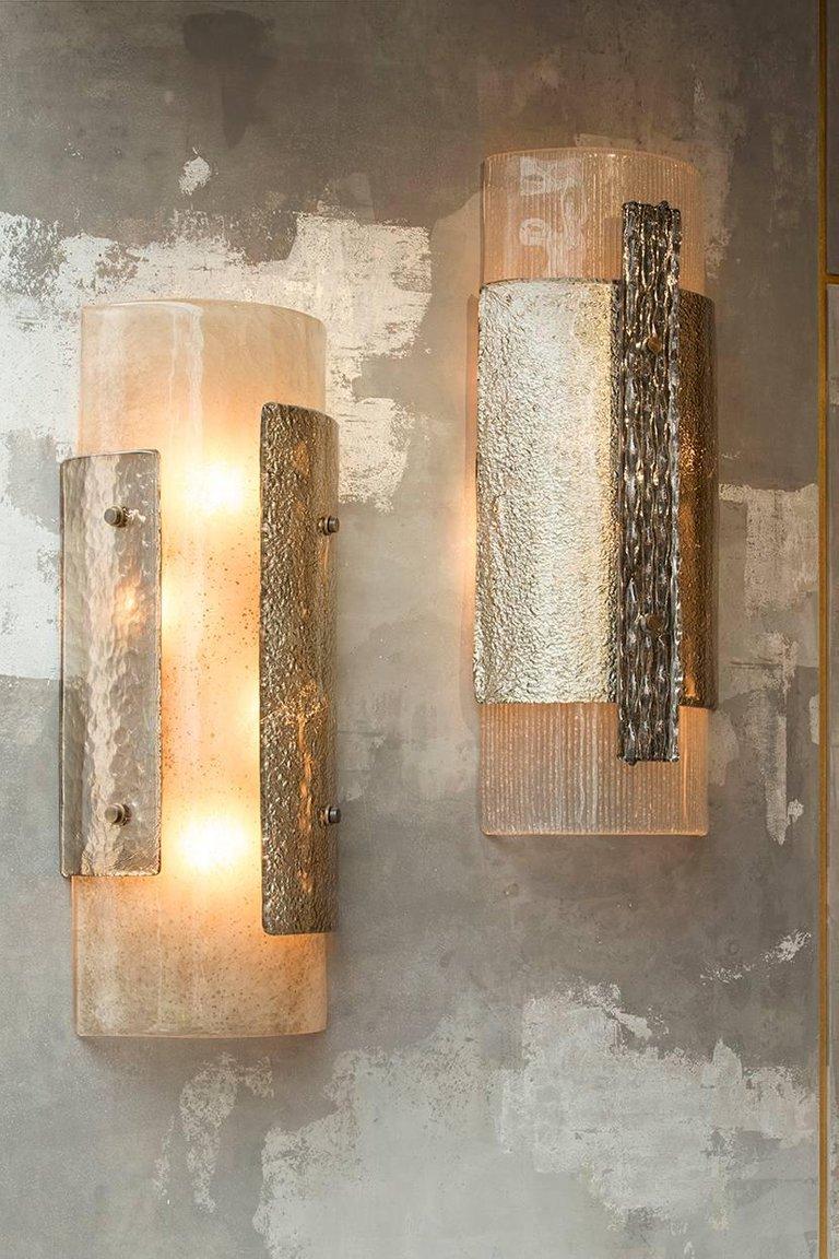 Patinated Pair of Elba Sconces in Murano Glass, Brutalist Style For Sale