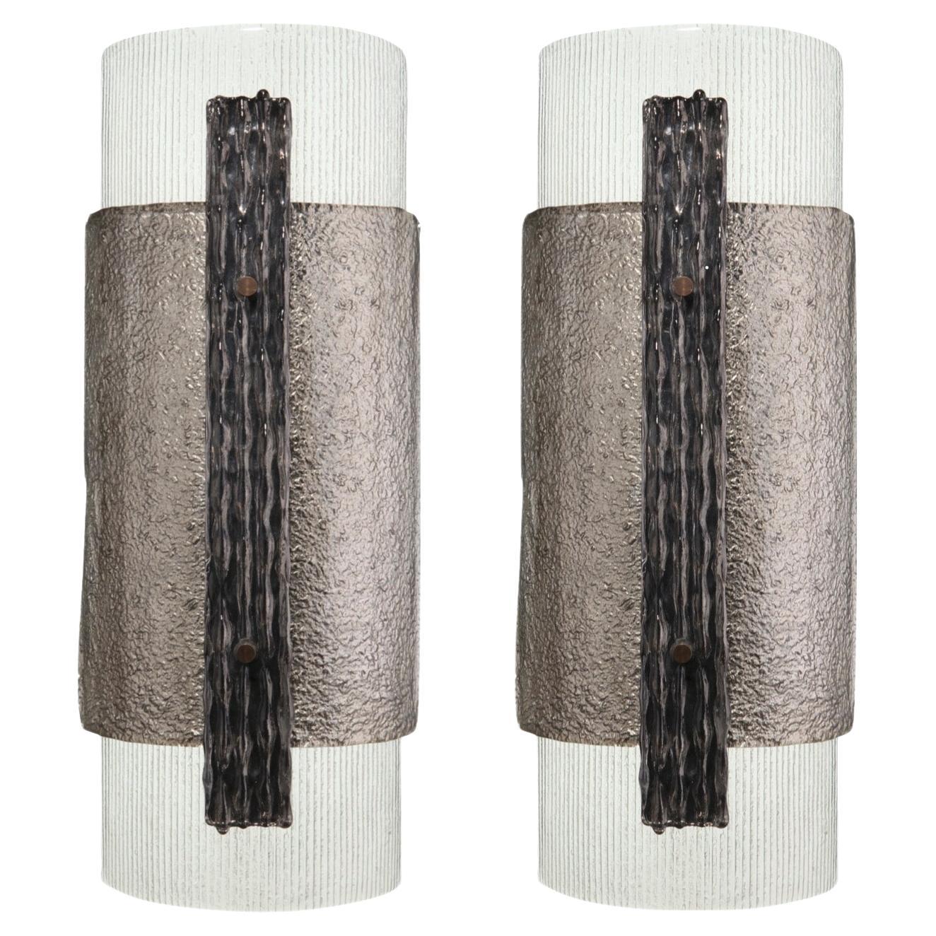 Pair of Elba Sconces in Murano Glass, Brutalist Style For Sale