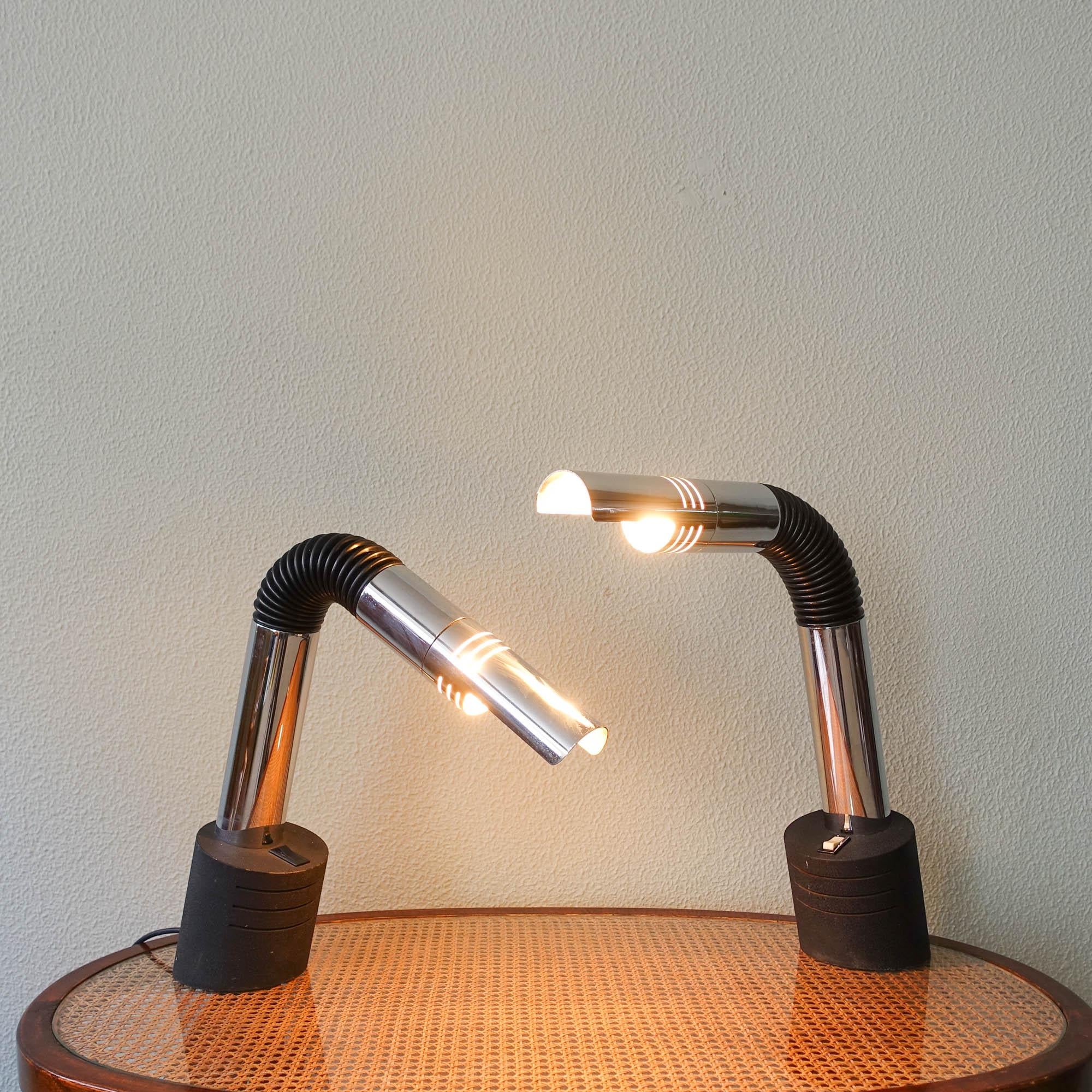Italian Pair of “Elbow” Table Lamp by E. Bellini for Targetti Sankey, 1970s For Sale