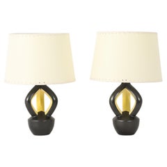 Pair of Elchinger Ceramic Two Tone Lamps, France 1960's