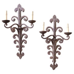 Antique Pair of Electrified 18th century Wrought Iron European Wall Sconces