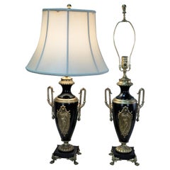 Pair of Electrified 19th Century Marble Oil Lamps