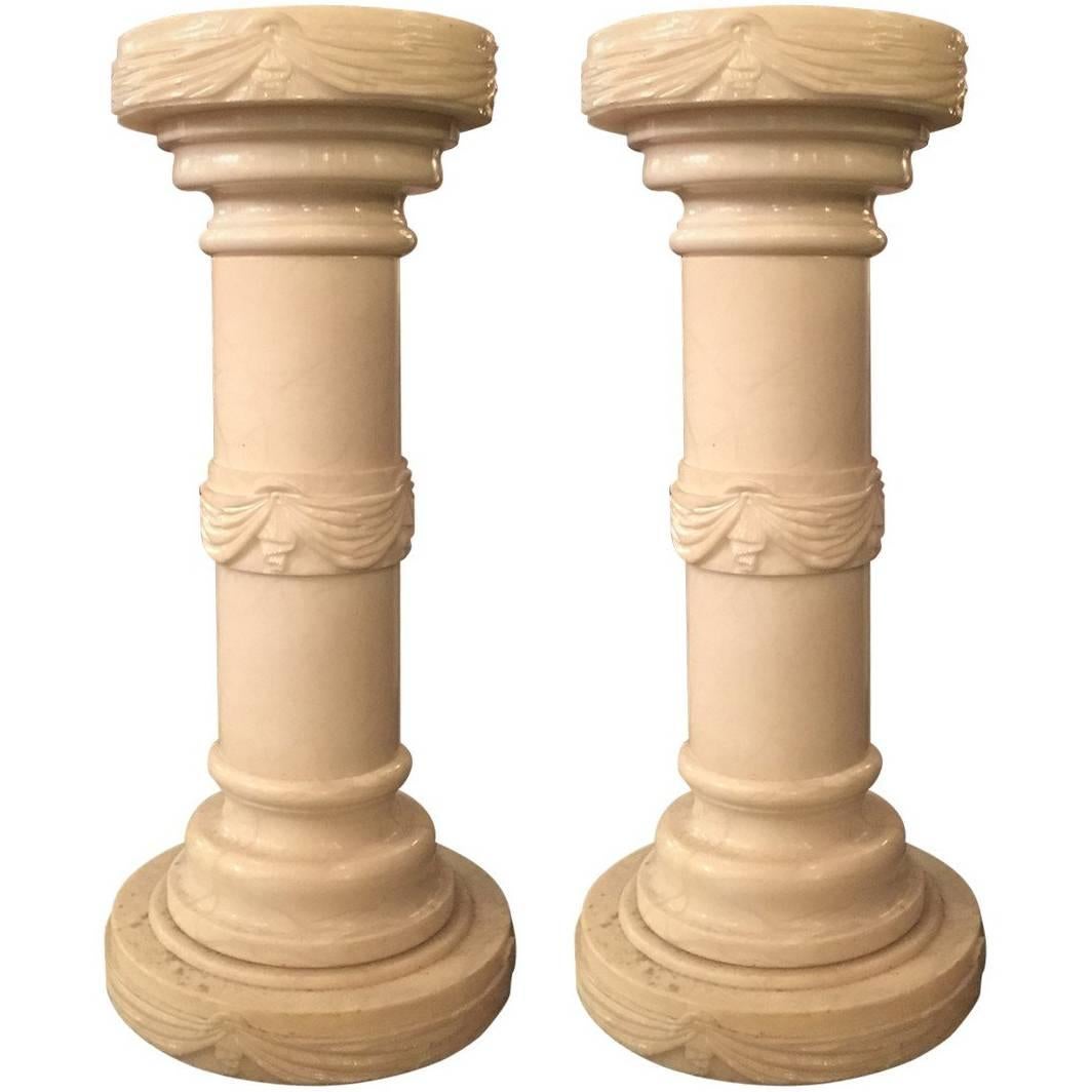 Pair of Electrified Alabaster Columnar Pedestals