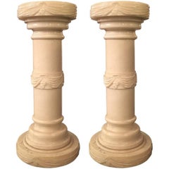 Antique Pair of Electrified Alabaster Columnar Pedestals