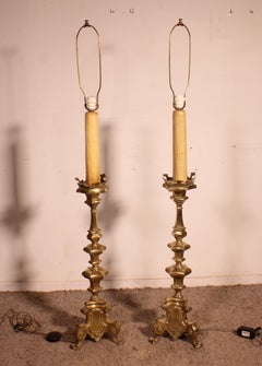Pair Of Electrified Bronze Candlesticks - Italy - 17th Century
