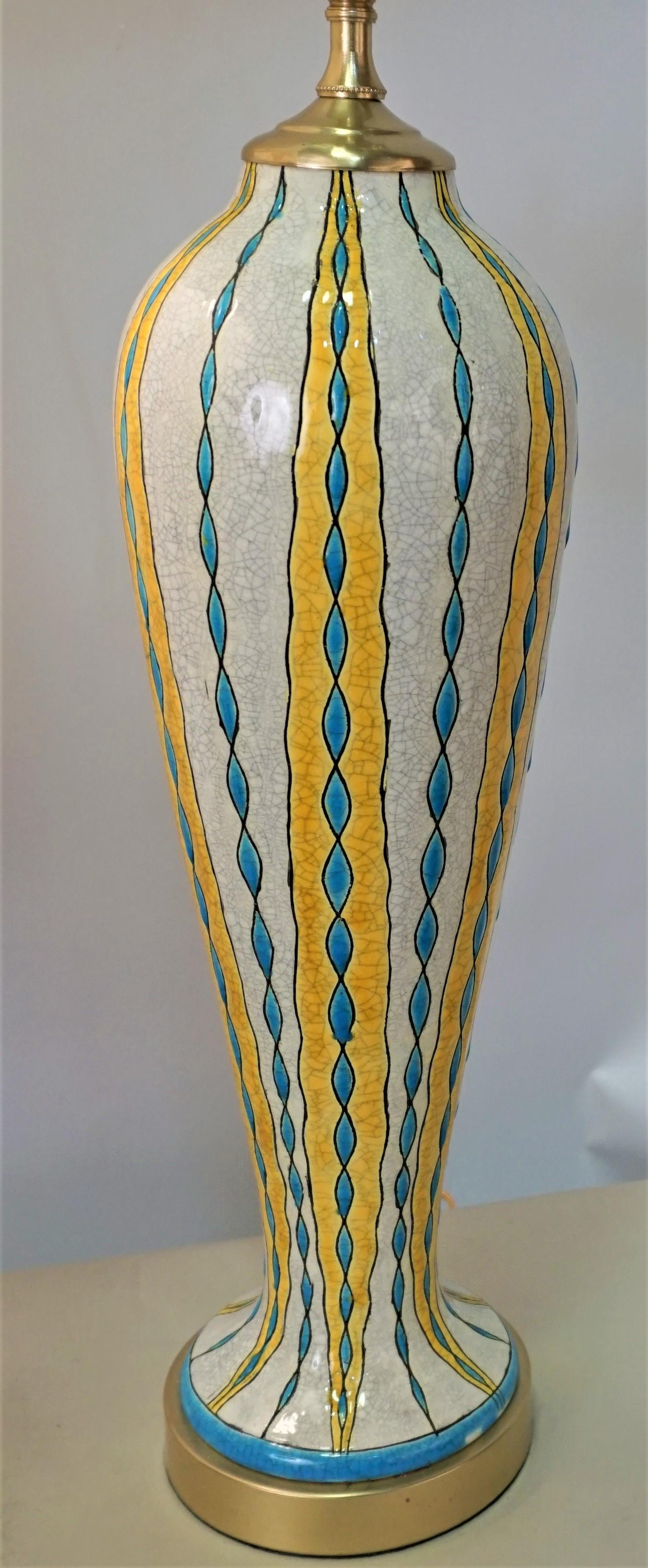Belgian Pair of Electrified Lamps Keramis Art Deco vase by Charles Catteau for Boch